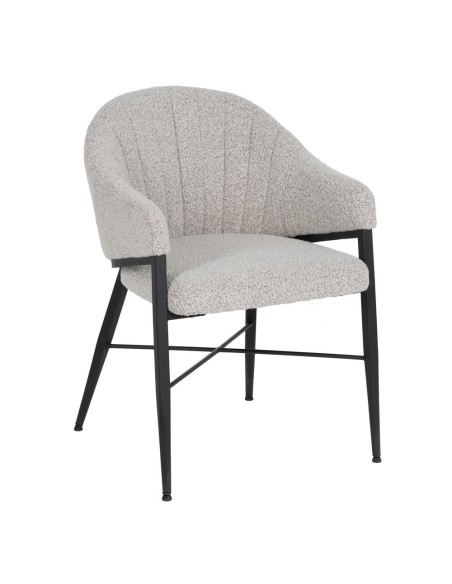 Silla con brazos YUNIA en tejido gris con patas de metal acabado en negro.
