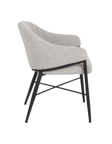 Silla con brazos YUNIA en tejido gris con patas de metal acabado en negro.