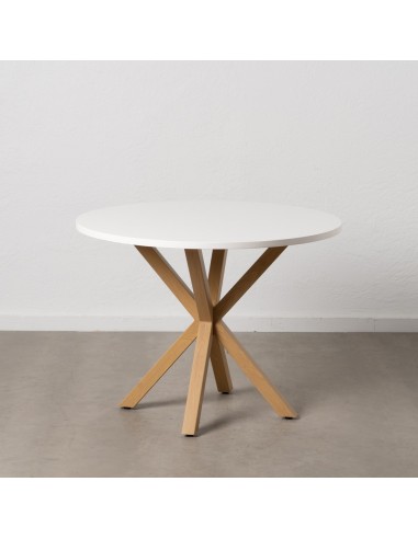 Mesa redonda ARGO de DM blanco y patas de metal natural Ø 100 cm.