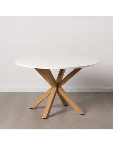 Mesa redonda ARGO de DM blanco y patas de metal natural Ø 120 cm.