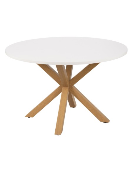 Mesa redonda ARGO de DM blanco y patas de metal natural Ø 120 cm.