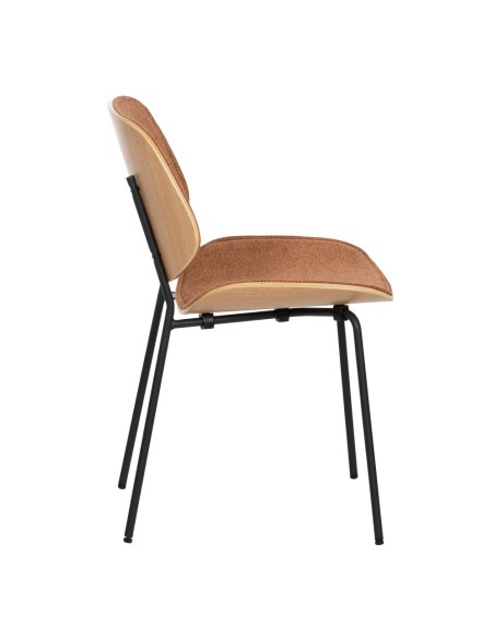 Silla BENILDA naranja, chapa de DM en roble y metal con acabado negro.
