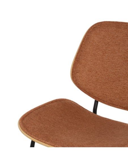 Silla BENILDA naranja, chapa de DM en roble y metal con acabado negro.