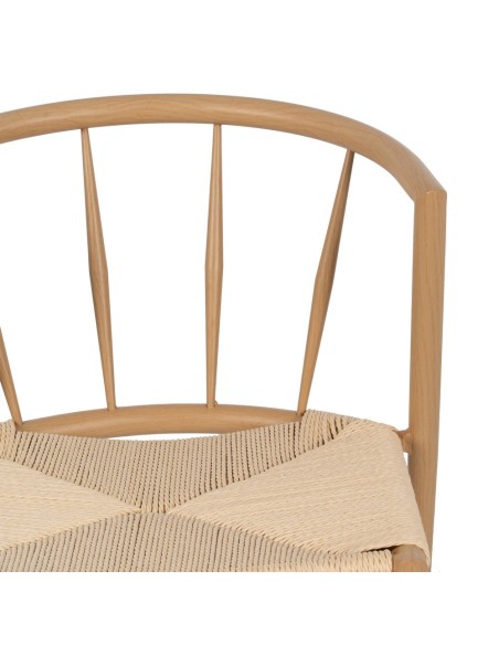 Cadeira de design ANALY em metal com acabamento natural e assento em corda.