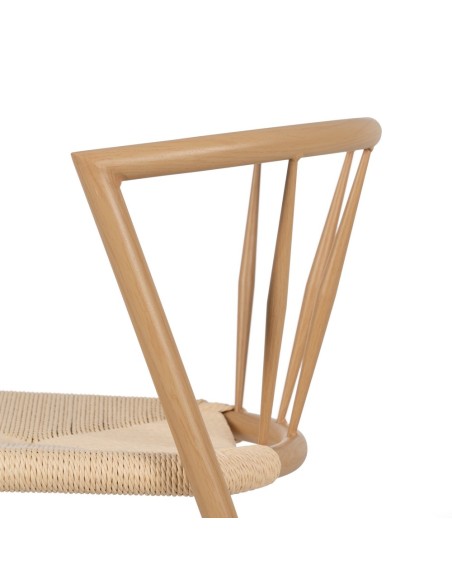 Cadeira de design ANALY em metal com acabamento natural e assento em corda.