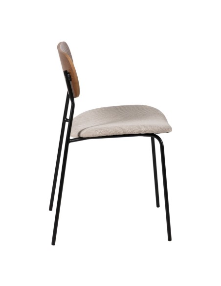Silla de diseño Maureen de chapa de roble,tejido crema y metal en negro.