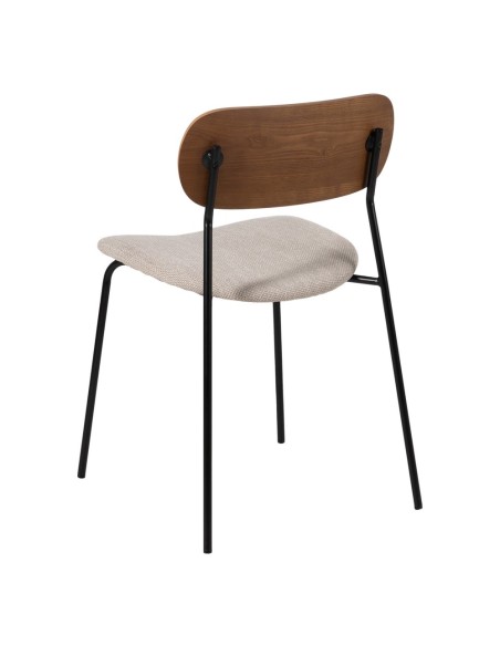 Silla de diseño Maureen de chapa de roble,tejido crema y metal en negro.