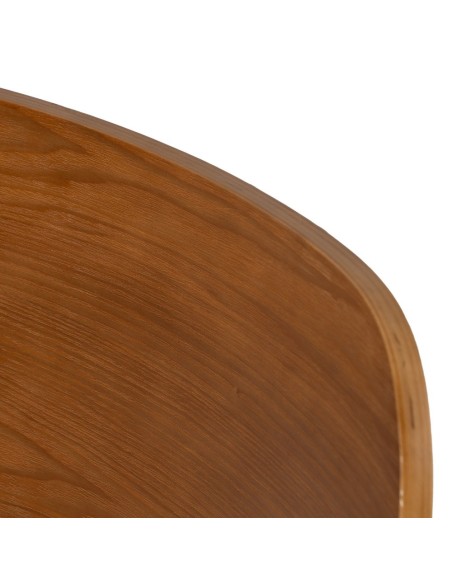 Cadeira design Mureen feita de folheado de carvalho, tecido verde e metal preto.