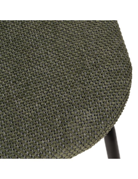 Silla de diseño Mureen de chapa de roble,tejido verde y metal en negro.