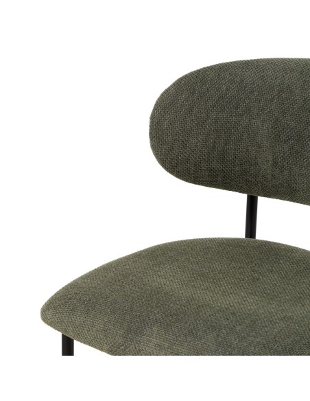 Silla de diseño RUNNIE de tejido en verde oscuro con patas de acero en negro.