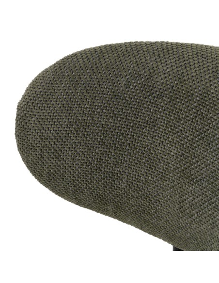 Silla de diseño RUNNIE de tejido en verde oscuro con patas de acero en negro.