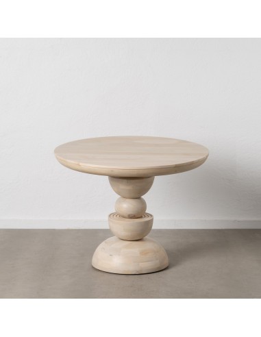 Mesa redonda de comedor MACARELLA de madera de mango blanqueado 100 x 77 cm.