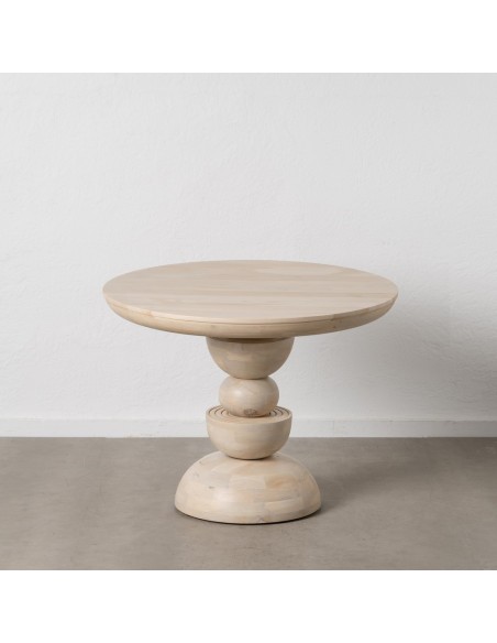 Mesa de jantar redonda MACARELLA em madeira de mangueira branqueada 100 x 77 cm.