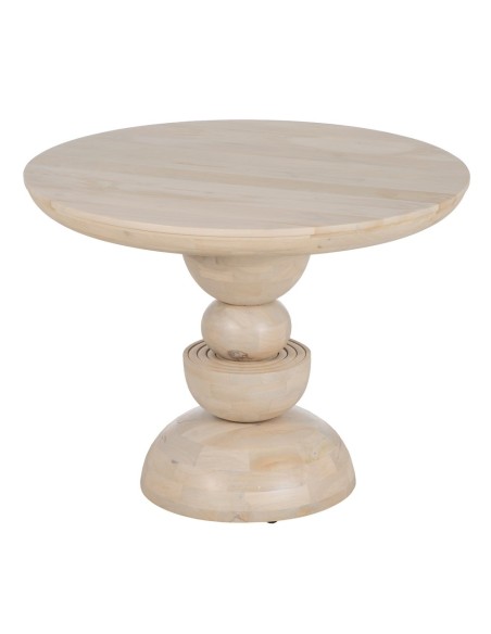 Mesa redonda de comedor MACARELLA de madera de mango blanqueado 100 x 77 cm.