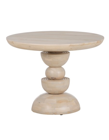 Mesa redonda de comedor MACARELLA de madera de mango blanqueado 100 x 77 cm.