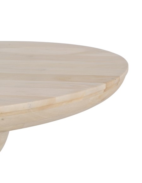 Mesa redonda de comedor MACARELLA de madera de mango blanqueado 100 x 77 cm.