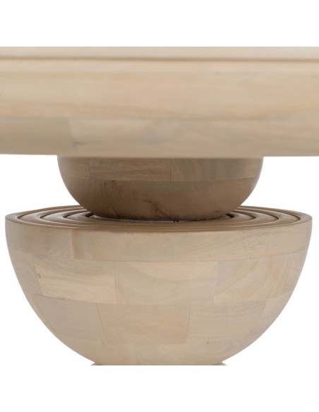 Mesa redonda de comedor MACARELLA de madera de mango blanqueado 100 x 77 cm.
