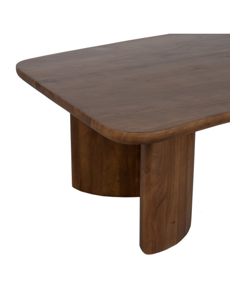 Mesa de centro OAQ em madeira de mangueira com acabamento castanho, 130 x 70 cm.