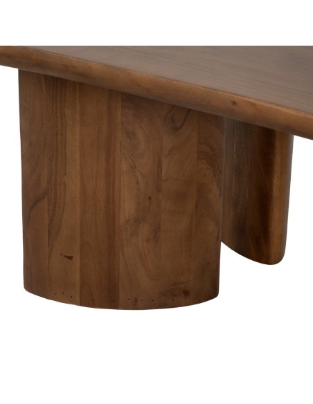 Mesa de centro OAQ em madeira de mangueira com acabamento castanho, 130 x 70 cm.