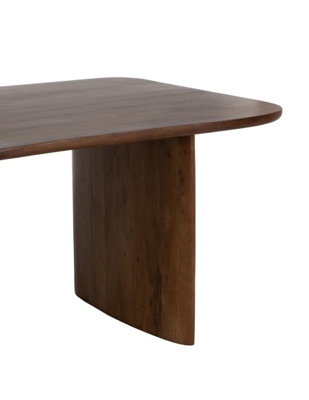 Mesa de jantar OAQ em madeira de mangueira com acabamento castanho, 200 x 76 cm.