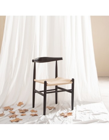 Cadeira ADA de madeira natural em corda preta e...