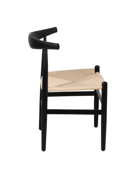 Silla ADA de madera natural en negro y cuerda beige.