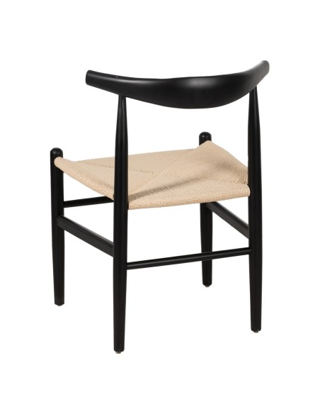 Silla ADA de madera natural en negro y cuerda beige.