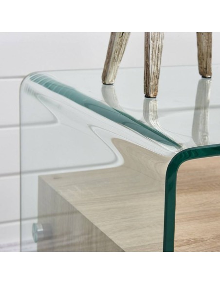 Mesa auxiliar MARLYN 50x50, madeira, vidro curvado