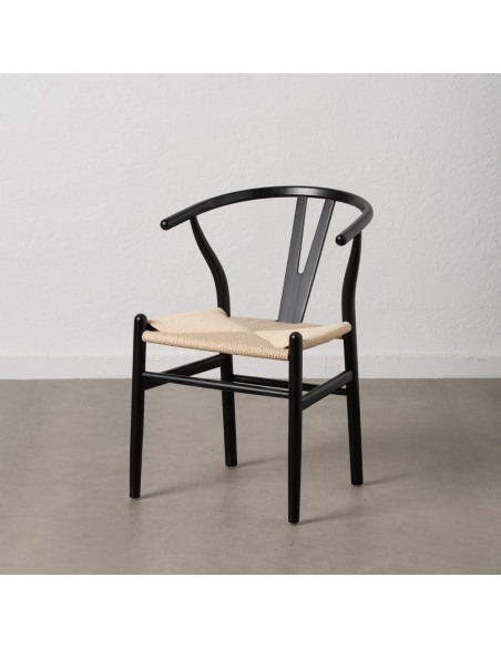 Silla ADAM de madera natural en negro y cuerda beige.