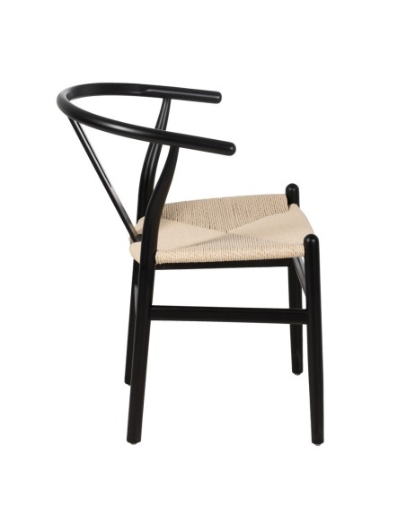 Silla ADAM de madera natural en negro y cuerda beige.