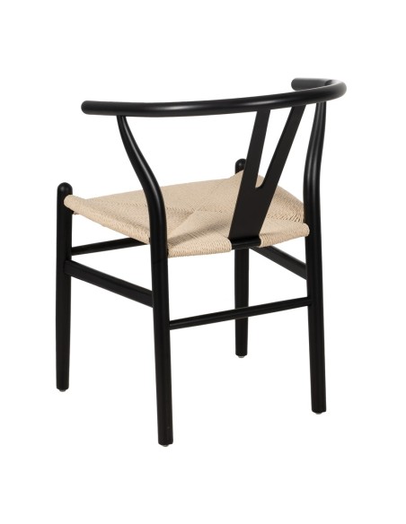 Silla ADAM de madera natural en negro y cuerda beige.