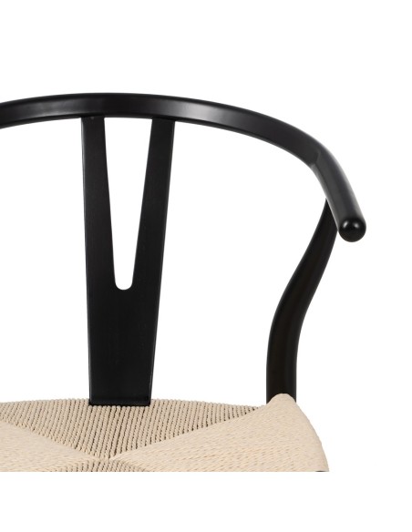 Silla ADAM de madera natural en negro y cuerda beige.