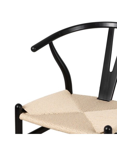 Silla ADAM de madera natural en negro y cuerda beige.