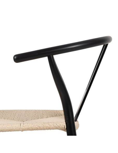 Silla ADAM de madera natural en negro y cuerda beige.