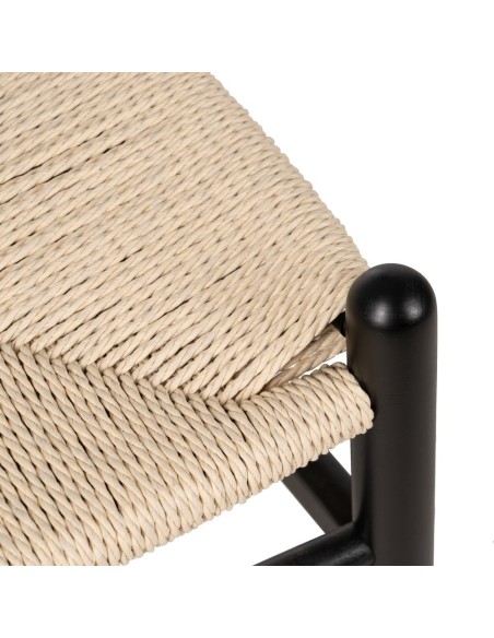 Silla ADAM de madera natural en negro y cuerda beige.