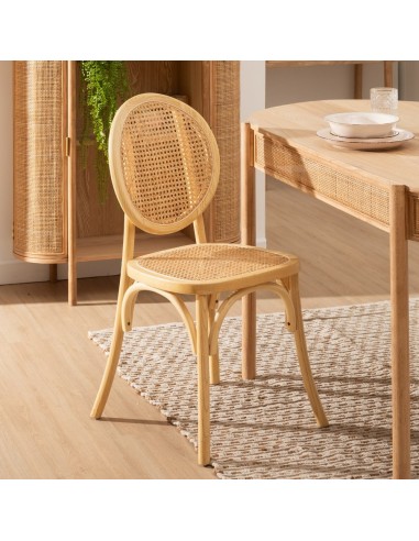 Silla DORIAN de madera maciza de olmo y ratán...