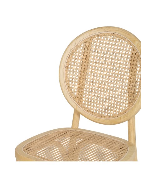 Silla DORIAN de madera maciza de olmo y ratán natural.