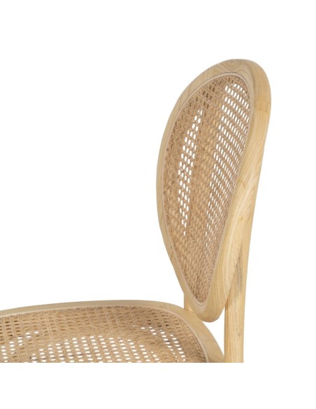 Silla DORIAN de madera maciza de olmo y ratán natural.