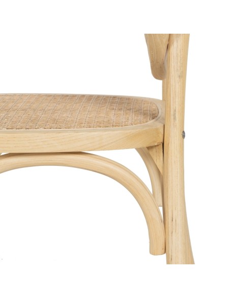 Silla DORIAN de madera maciza de olmo y ratán natural.