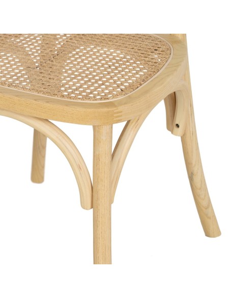 Silla DORIAN de madera maciza de olmo y ratán natural.