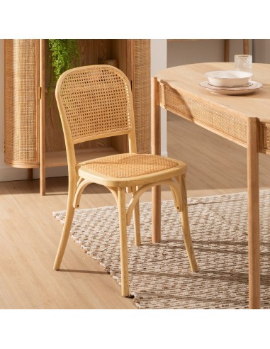 Silla colonial DORANE de madera de olmo y ratán.