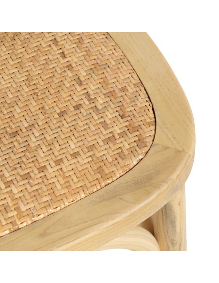 Silla colonial DORANE de madera de olmo y ratán.