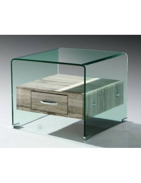 Mesa auxiliar MARLYN 50x50, madera, cristal curvado