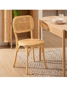 Silla colonial DORENA de madera de olmo y ratán. 2