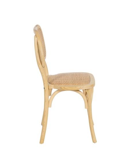 Silla colonial DORENA de madera de olmo y ratán.