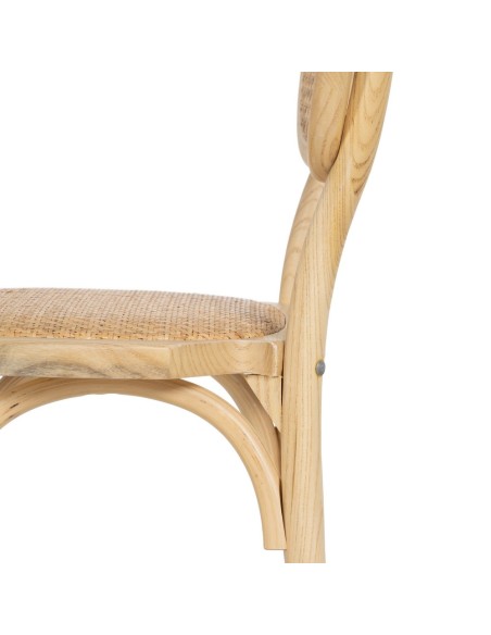 Silla colonial DORENA de madera de olmo y ratán.