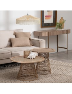Mesa de centro redonda KOHANA de ratán con metal Ø 70 cm. 2
