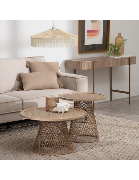 Mesa de centro redonda de rattan KOHANA com metal Ø 70 cm.