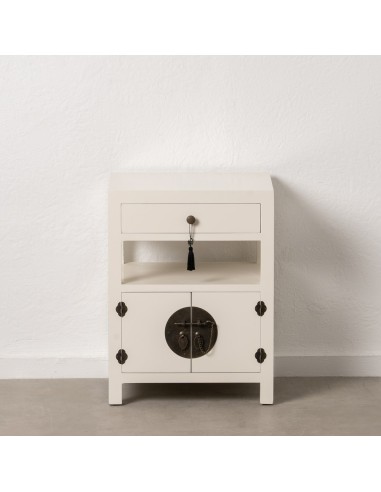Mesa de cabeceira Oriental TAY, 50 x 66cm, 2 portas e 1 gaveta branca.