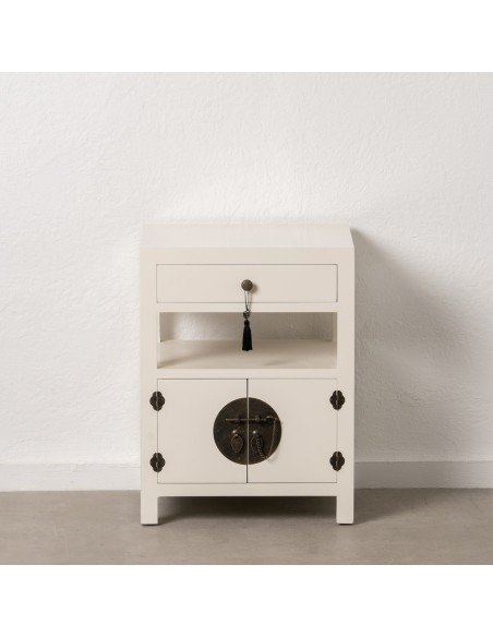 Mesita de noche Oriental TAY, 50 x 66cm, 2 puertas y 1 cajones blanco.